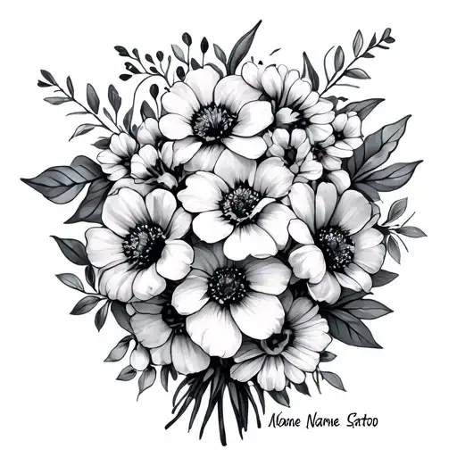 A Bouquet Of Birth Flowers With Last Name Written