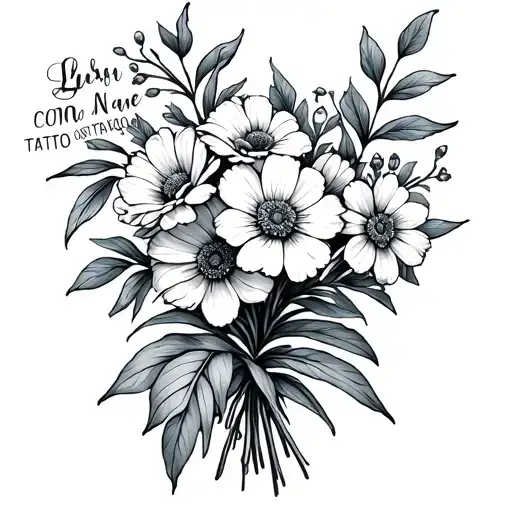 A Bouquet Of Birth Flowers With Last Name Written Fine Line