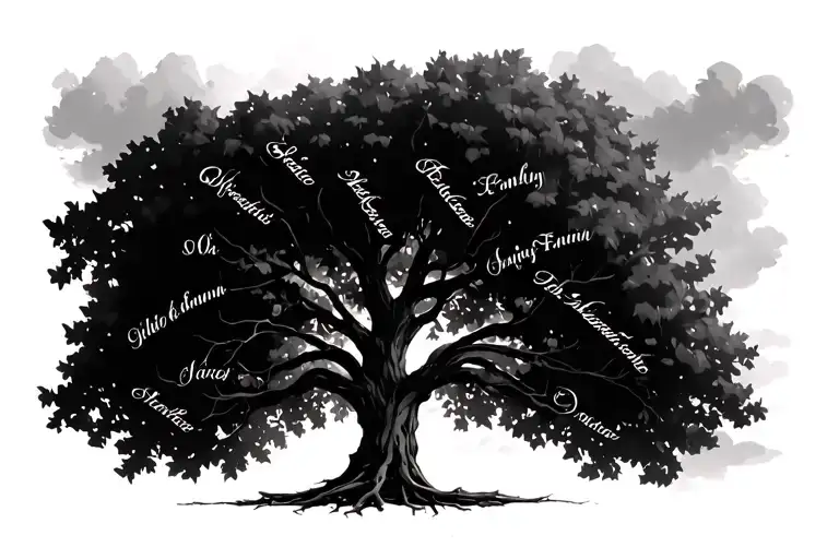 A Willow Tree With Branches And Roots Have My Family Tree Names On It