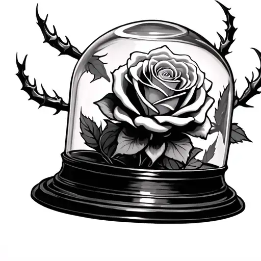Beauty And Beast Rose In Cloche With Claw Marks Across The Cloche