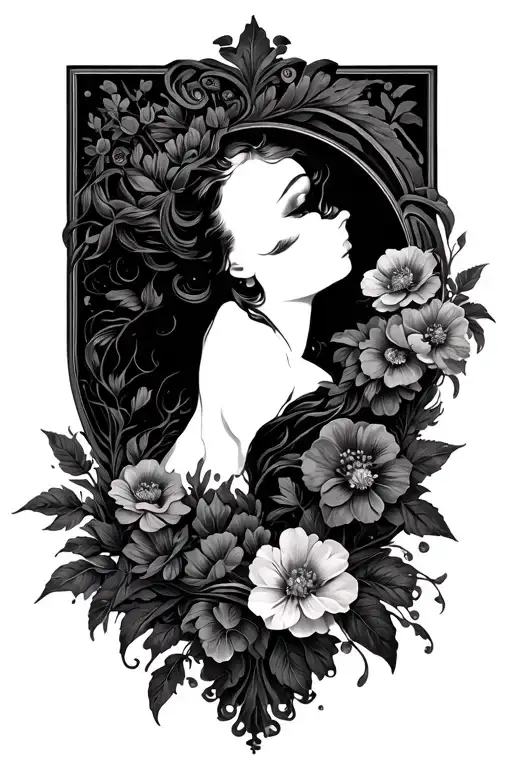 Mucha Art Nouveau Semicircle Floral Asymmetric