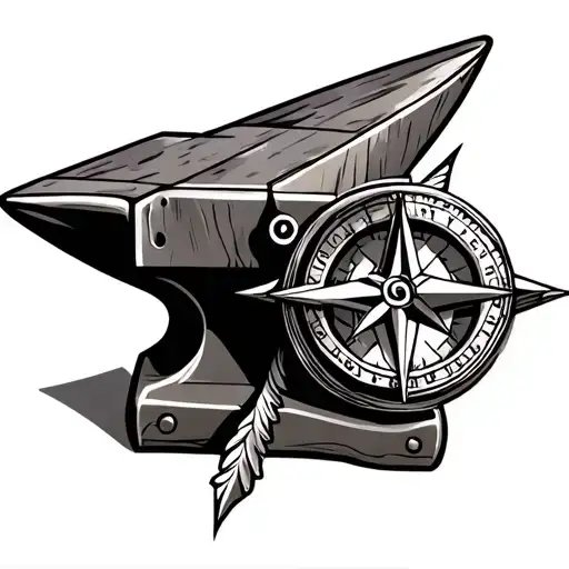 Anvil And Compass Pointing North Arrow