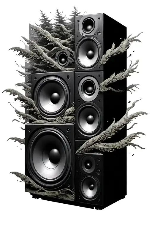 Forest Of Whispering Speakers Emitting Soundwaves Representing