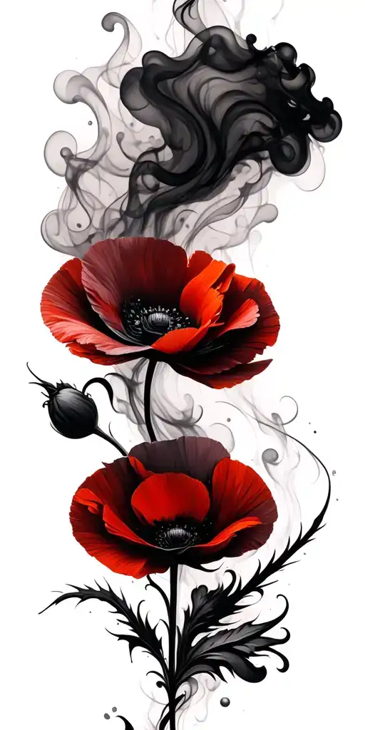 Red Poppy Flowers Into Black Smoke