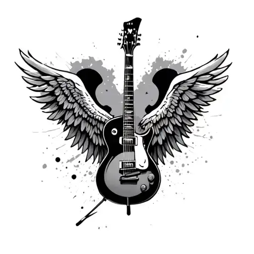 Acustica Guitar With Wings Tattoo idea