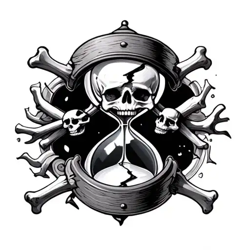 Broken Hourglass With Skulls And Bones