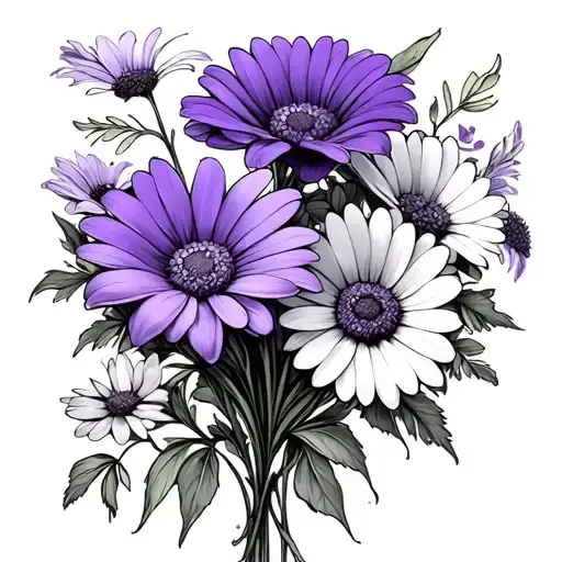 Violet Flower And Daisy Bouquet