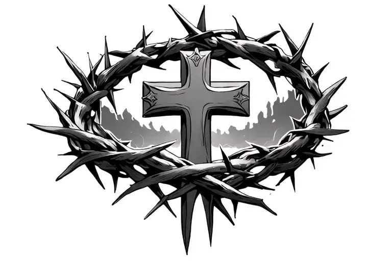Crown Of Thorns Wrapped With A Cross Intertwined