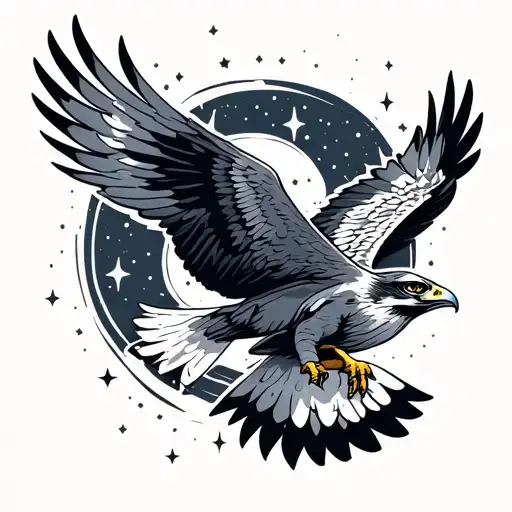 Falcon Flying Towards The Stars Forming