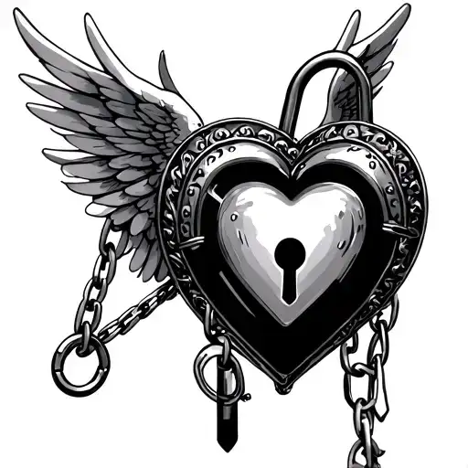 Heart Lock With Wings And Chains