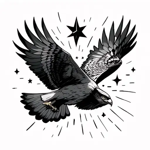 Falcon Flying Towards The Stars Forming