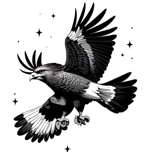 Falcon Flying Up Towards The Stars Forming