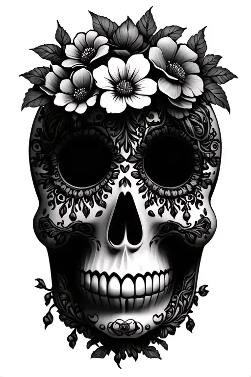 Sugar Skulls Tree Of Life And Flowers Blooming