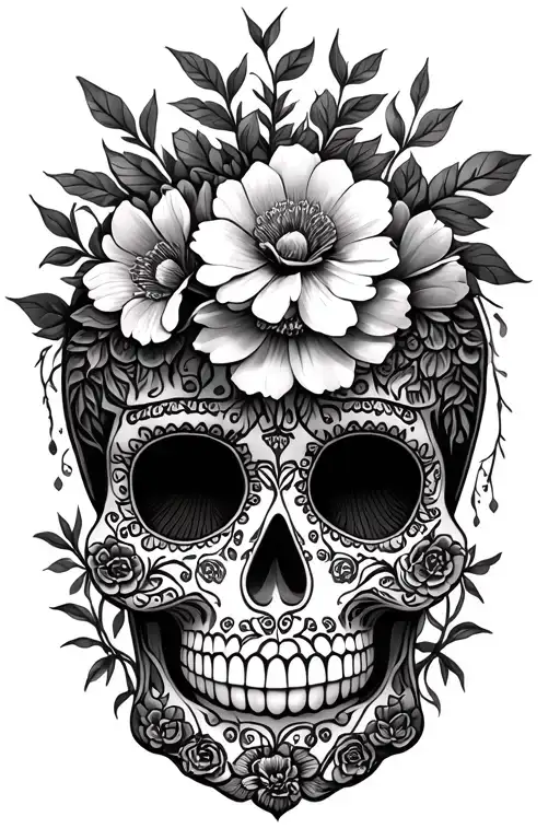 Sugar Skulls Tree Of Life And Flowers Blooming