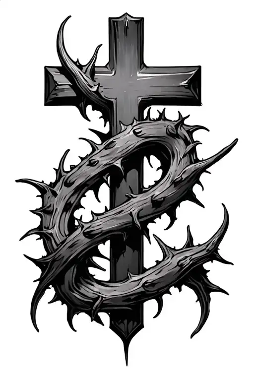 Thorns Wrapped With Reverse Ink Cross In Middle