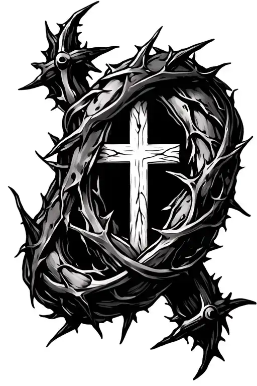 Thorns Wrapped Around Arm With Reverse Ink Cross In Middle