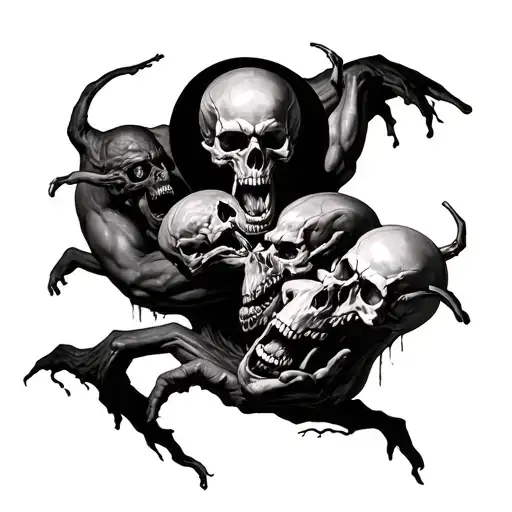 Creation Of Adam But With Demons And Skulls