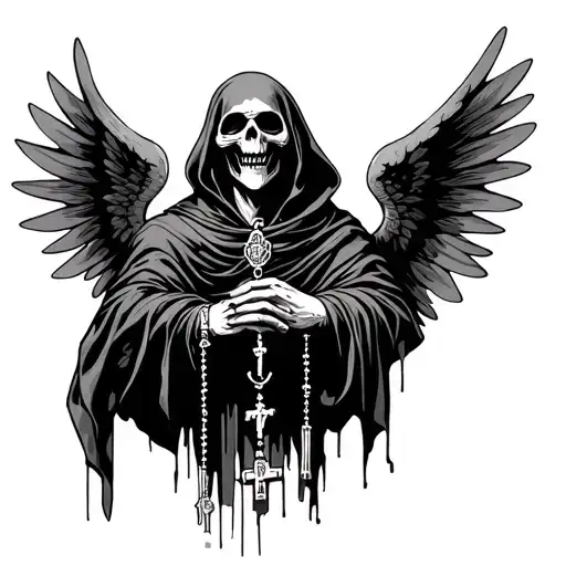 A Evil Grim Reaper With Wings Hands Folded With Rosary Beads