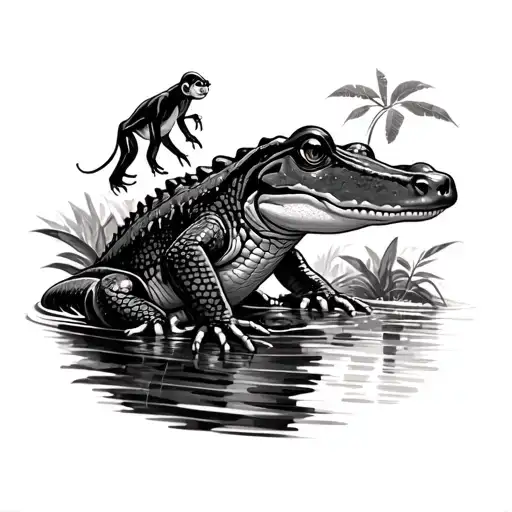 Jungle River Scene With Crocodile Monkey And Poison Dart Frog