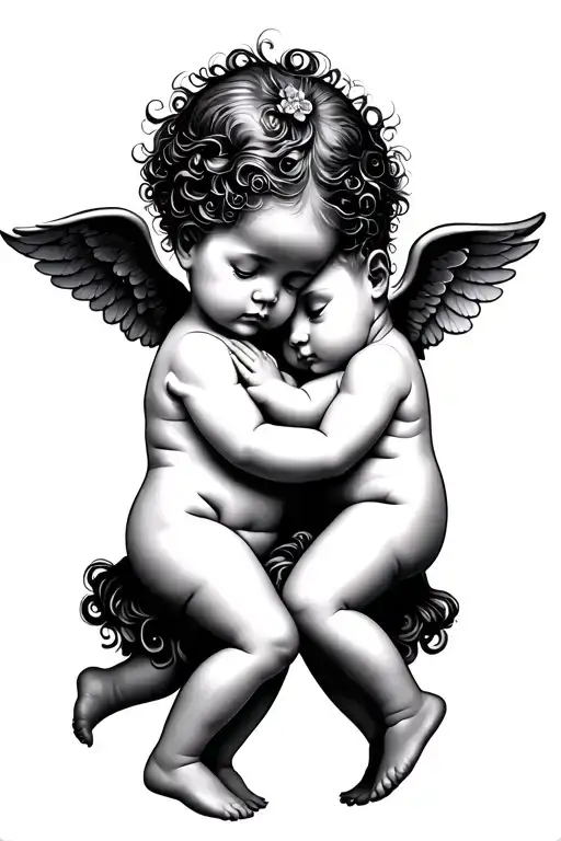 Two Baby Angels Hugging