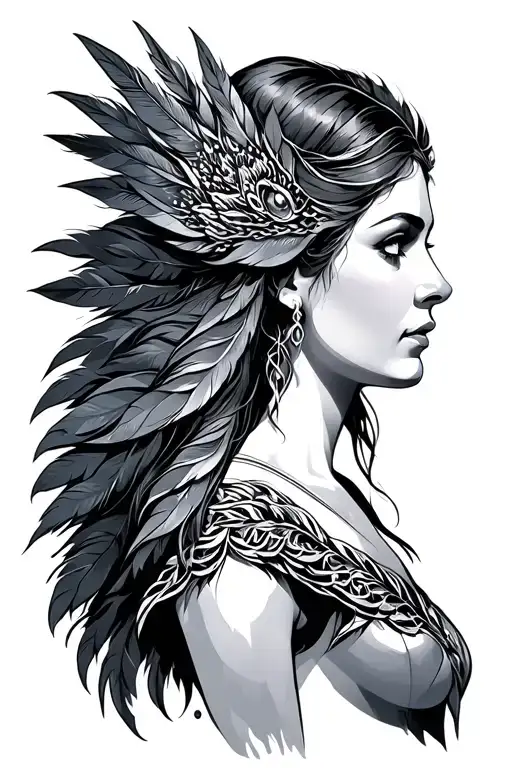 Freya Goddess Side Profile Simple Feathers Valkary