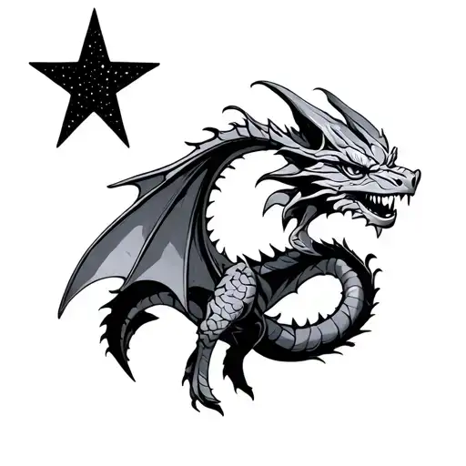 A Small Dragon Wrapping Its Tail Around A Star In The Sky