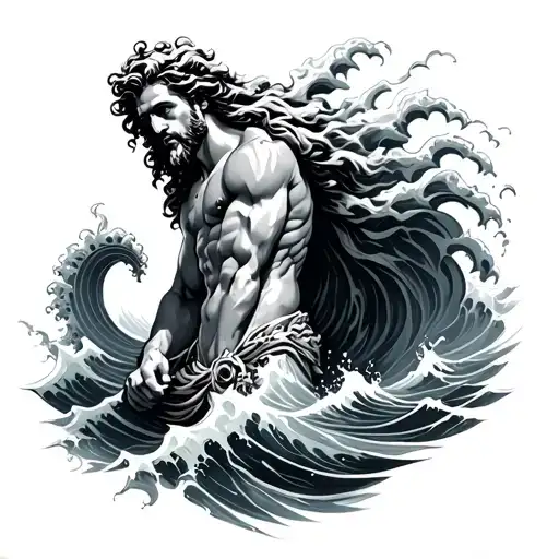 Poseidon With Waves Crashing
