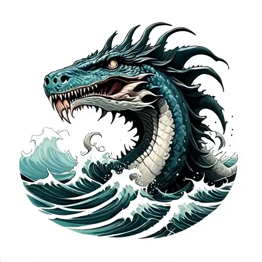 Sea Monster With Waves Crashing
