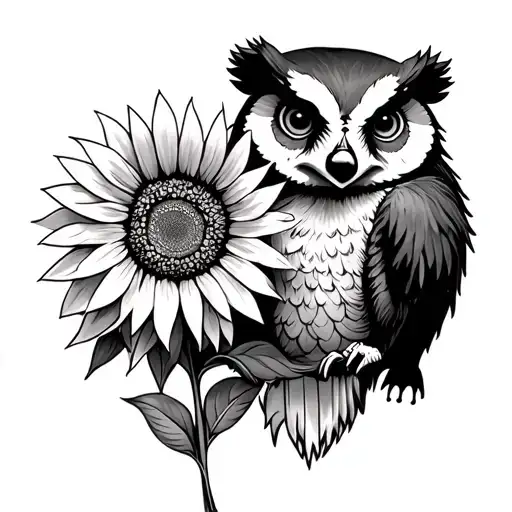Owl And Badger Holding A Sunflowe