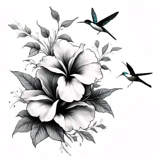 Dragon Flies And Humming Birds And Hibiscus