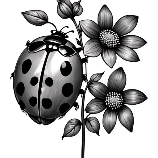 Ladybug On Stem With Flowers Tattoo idea