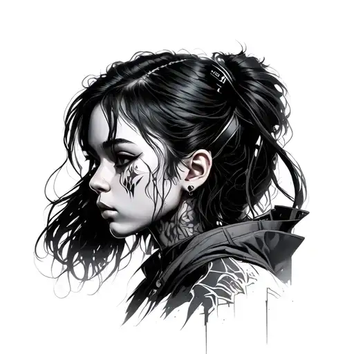 Cyberpunk Girl Standing Side Face Profile Tattoo idea