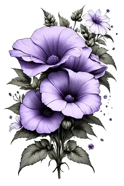 Cosmos Violet And Morning Glory Flowers Intertwined