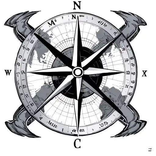 Avaition Compass With Continents Latitude And Longitude Lines