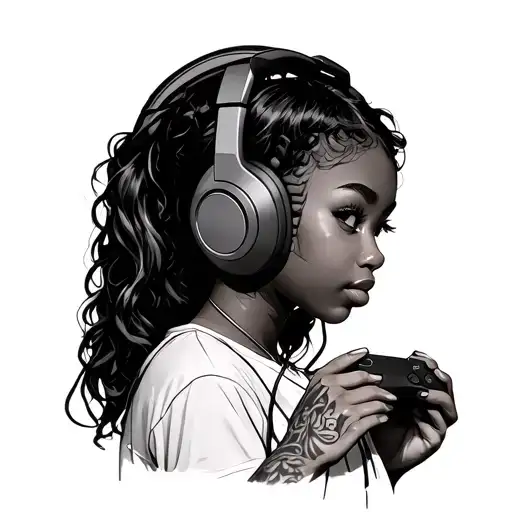 Black Girl Gamer Headset And Holding