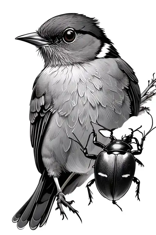 A Robin Bird With A Beetle In Its Mouth