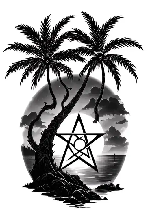 3 Palm Trees Pentagrams In The Night