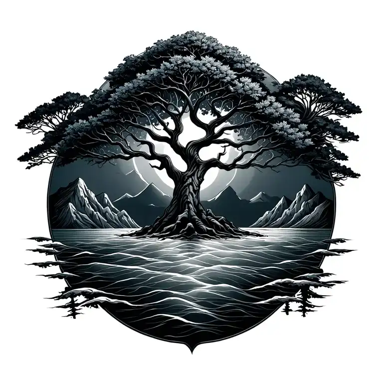 Tree Of Life With Ocean And Mountains