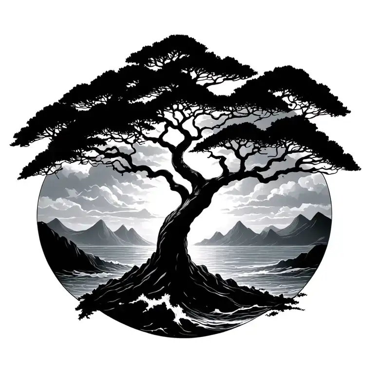 Tree Of Life With Ocean And Mountains