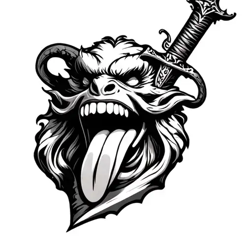 Demon With Tongue Wrapped Around A Sword