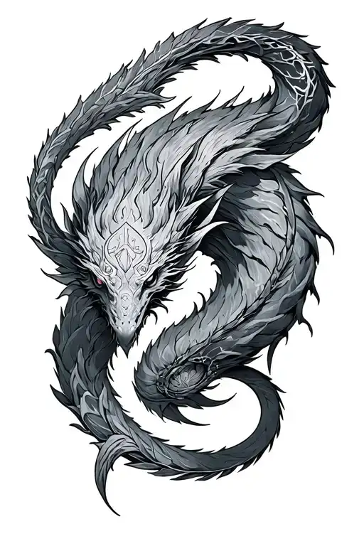 9 Tailed Tattoo Combined With Cancer Zodiac