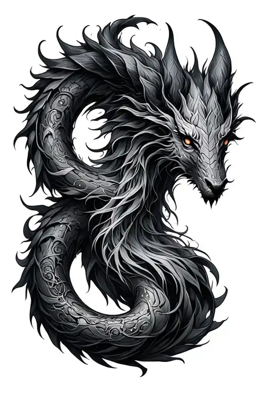 9 Tailed Tattoo Combined With Cancer Zodiac Fine Lines