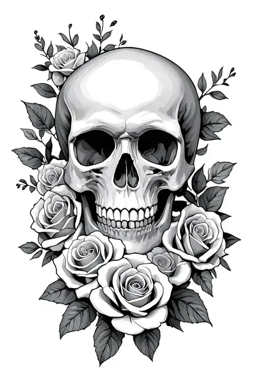 Skull And Roses Blooming