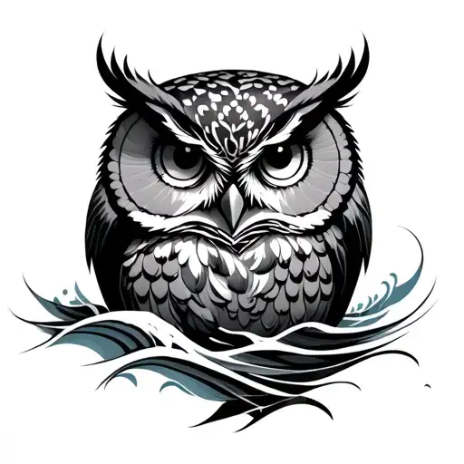 Waves With Owl Tattoo idea
