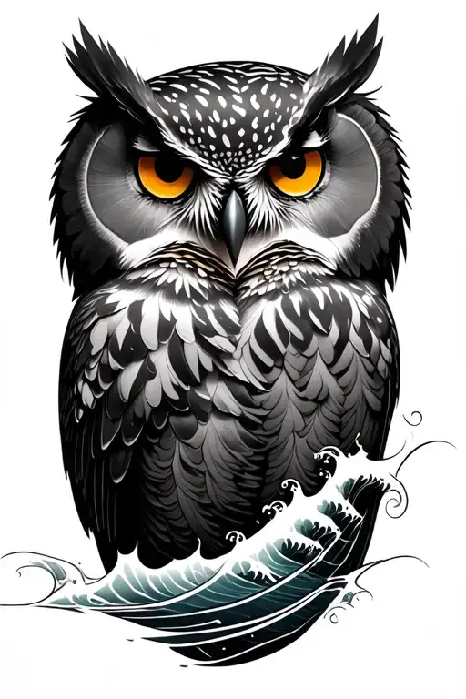Waves With Owl Tattoo idea