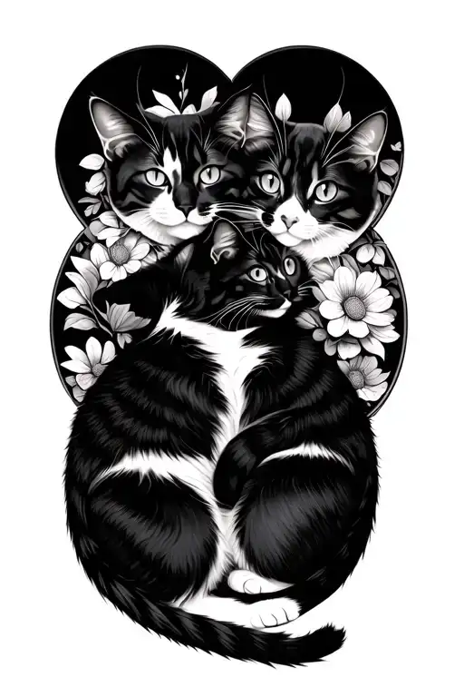 Two Cats Laying In A Ball Together That Are Made Of Wild Flower Floral Linework