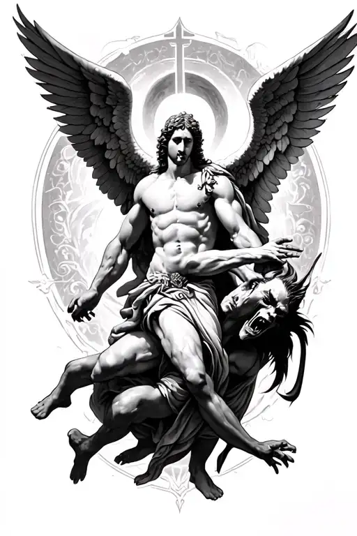 Biblical Picture Of Michael The Arch Angel Defeating Satan