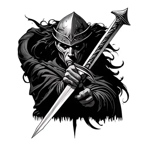 Make On Neck Like A Warrior Holding A Sword Fighting With Anxiety Fear Negativity