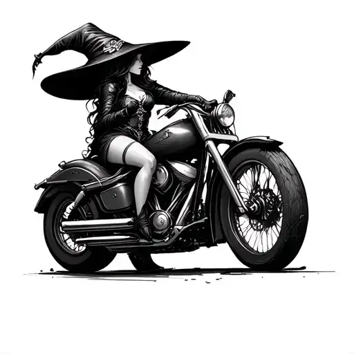 Gothic Witch Riding A Motorcycle