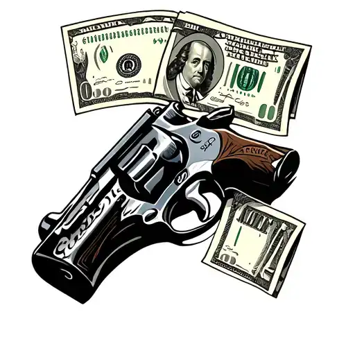 A Revolver With A Roll Of Banknotes Instead Of A Cartridge
